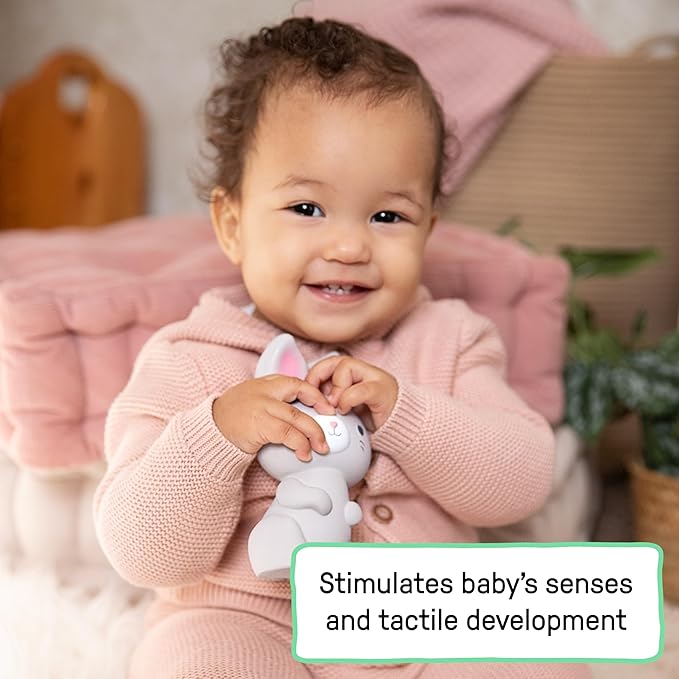 Sylvi Natural Rubber Baby Teether Toy, Rabbit Teething Toy for Sore Gums 0-6 Months, Soft Sensory Chew Toy Easy to Grasp for Infants 0+ Months, Gender Neutral
