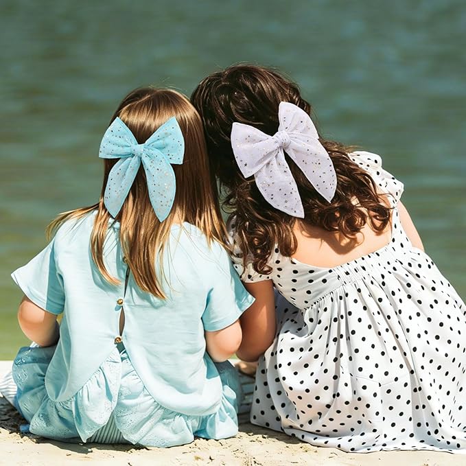 TOKUFAGU 7PCS Hair Bows for Girls, Tulle Stars Hairs Barrettes Colorful Alligator Clips Wedding Hair Accessories for Girls Infants Toddler Teens Women Party