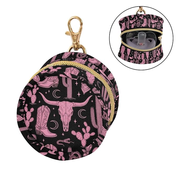Western Cowboy Cactus Black Print Pacifier Holder Case for Diaper Bag Portable Travel Pacifier Storage Case with Clip Newborn Baby Pouch for Baby Boys Girls Purse Outdoor