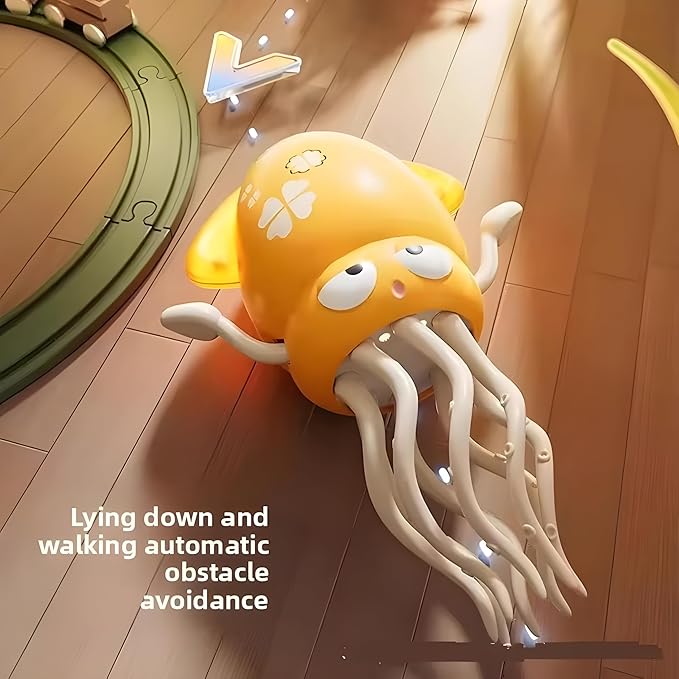 Dancing Octopus – Rechargeable, Battery-Operated with Sound & Light, Includes Fishing Rod, Obstacle Avoidance, and Lying-Down Walking Function (Yellow)