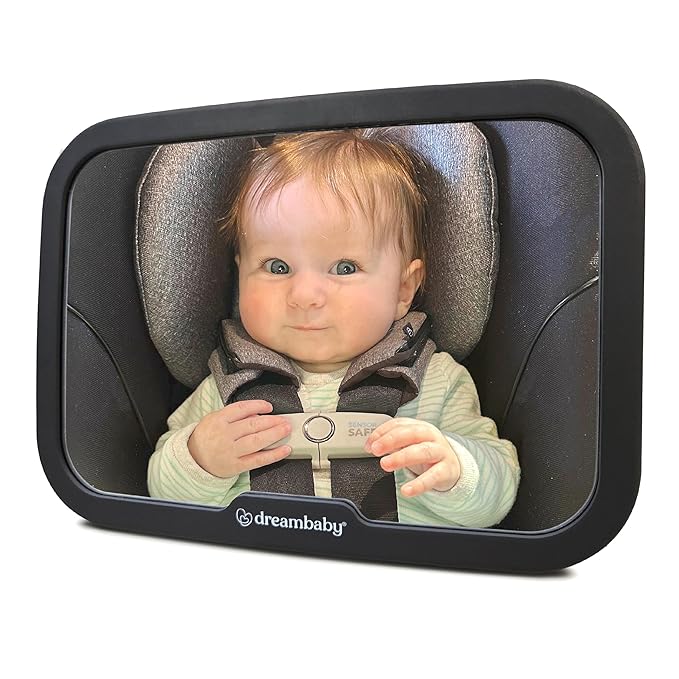 Dreambaby 360° Adjustable Baby Car Mirror - Extra Wide Convex View - Shatter-Resistant Acrylic Double Strap Headrest Mount - Rear Facing Infant Backseat Mirror for Car