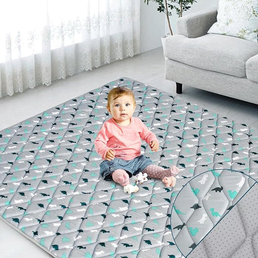 Premium Foam Baby Play Mat 50" X 50", Play Mat for Babies and Toddlers, Baby Floor Play Mat Non Slip, Kids Play Mat for Playpen, Thick One-Piece Crawling Mat, Easy Clean, Grey Dinosaur