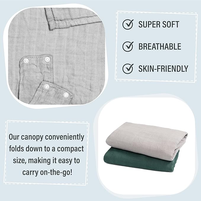 Meracorallo Muslin Baby Car Seat Cover, Lightweight Breathable Soft Infant Carrier Cover Carseat Canopy for Baby Boys and Girls, Gray
