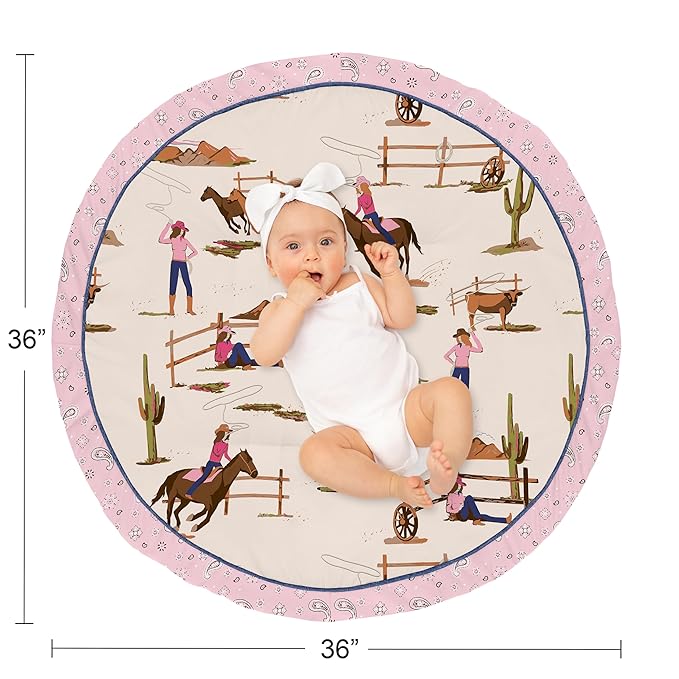 Sweet Jojo Designs Western Cowgirl Girl Baby Play Mat Tummy Time Activity Infant Playmat Playpen Tent Teepee Floor Wild West Bandana Paisley Vintage Country Animal Horse Retro Southwest Brown Pink Tan