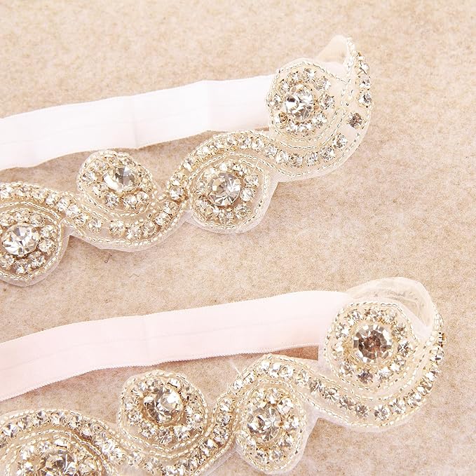 Nishine Girls White Rhinestone Flower Headband Pack Baby Christening Baptism Headband for Baby Shower Wedding Hair Accessories (S Shape-2 pcs)