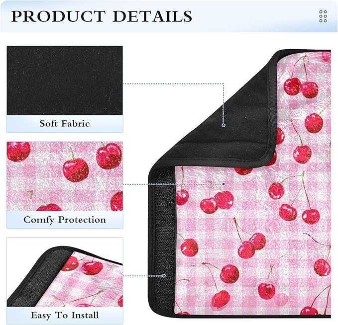 2 Pack Seatbelt Covers Seat Belt Cover Pad for Adults Boys Girls Car Seat Strap Covers Pads Cushion Universal Shoulder Strap Pad Protector for Backpack Camera Bag 6.5 Inch Pink Juicy Checkered Cherry