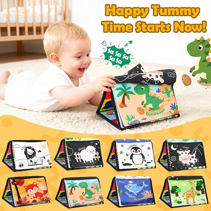 BBWOO Tummy Time Toys, High Contrast Baby Toys for Newborn, Baby Visual Stimulation Mirror, Montessori Crinkle Book for Infant 0-3-6-12 Months, Boy Girl Shower Gift, Easter Basket Stuffers
