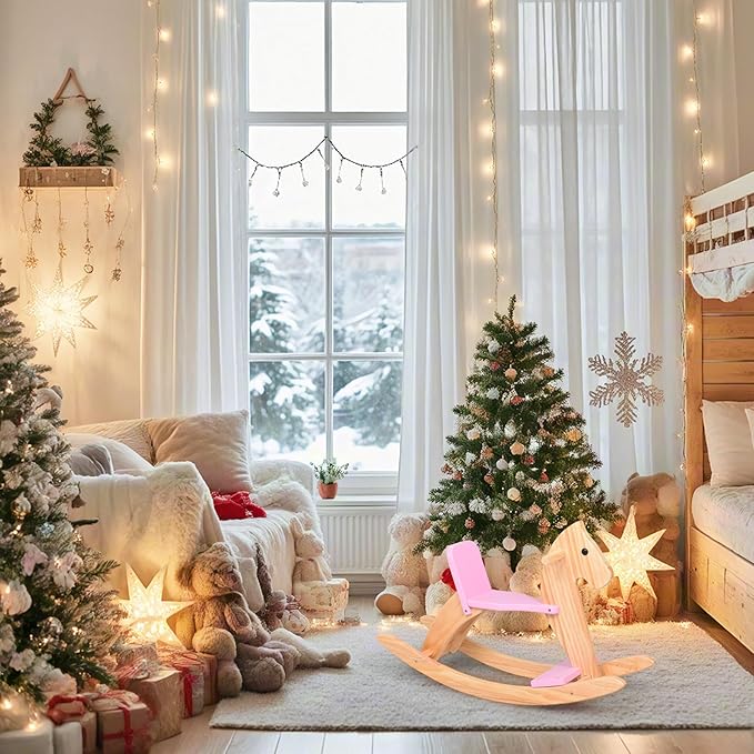 Wooden Rocking Horse Baby Ride On Toy for Toddler Rocking Horse Classic Design with Pedal and Safe backrest for Toddlers (Pink)