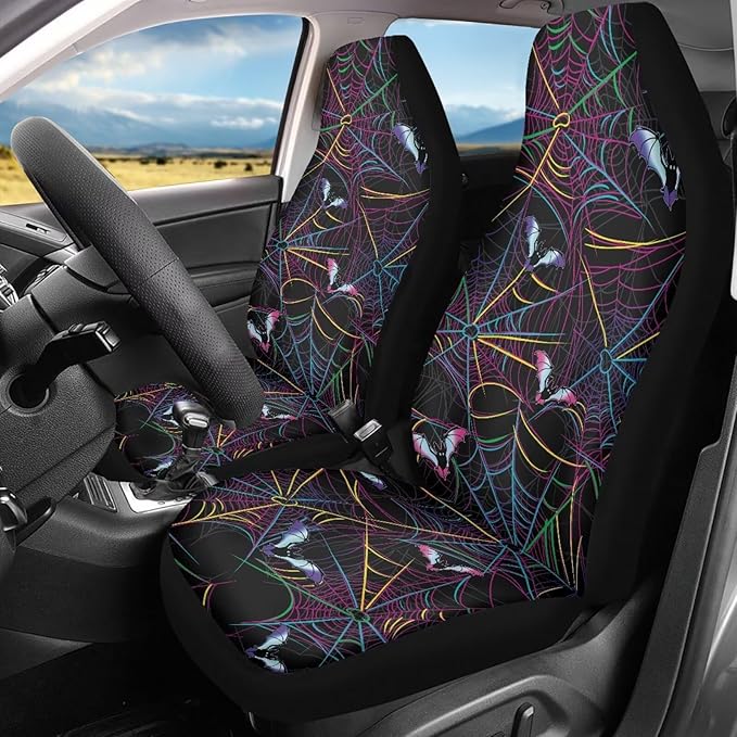 Halloween Spider Web Automobile Seat Cover, Universal Seat Covers for Front Seat Waterproof Elastic Polyester Car Seat Protector Covers Suitable for Cars, SUV and Trucks