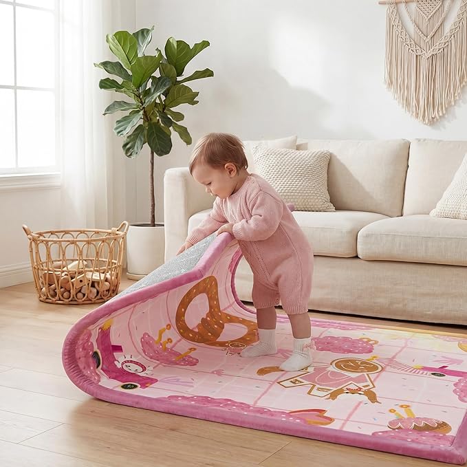 1.5" Thick Educational Large Baby Floor Play Mat 79x118, Flannel Padded Memory Foam Kids Mat, Non-Slip Plush Playmat for Nursery Playroom Classroom (Gingerbread man)