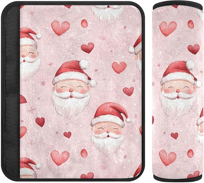 Pack of 2 Watercolor Santa Claus Red Hearts Seat Belt Cover Fashion Car Seat Belt Cushion Car Seat Shoulder Strap Pads Protect Your Neck and Shoulder