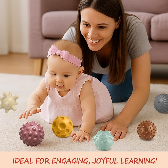 6Pcs Assorted Color Grasping Balls – Soft Textured Sensory Toys for Babies & Toddlers