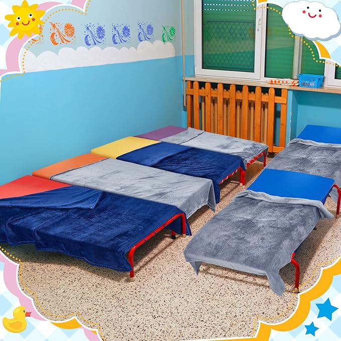 Geetery 6 Sets Rainbow Rest Mats for Kids Include 6 Pcs Rainbow Rest Floor Mats and 6 Pcs Children's Nap Blanket Polyester Soft Blanket 2 Colors for Kids Toddlers Daycare Furniture Supplies