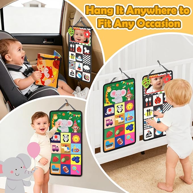 BBWOO Tummy Time Toys, High Contrast Baby Toys for Newborn, Baby Visual Stimulation Mirror, Montessori Crinkle Book for Infant 0-3-6-12 Months, Boy Girl Shower Gift, Easter Basket Stuffers