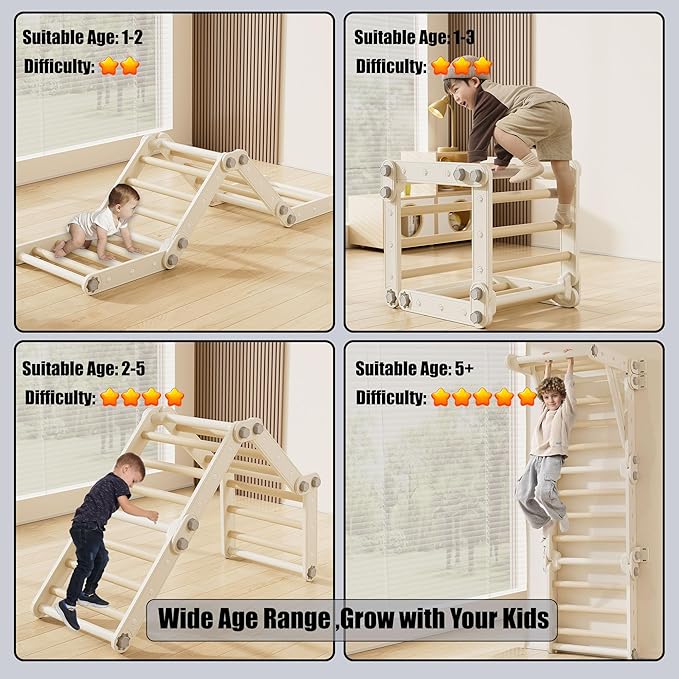 Slide Compatible Toddler Climbing Toys,Plastic Kids Pikler Triangle Set,Multifunction Foldable Indoor Kids Gym(Gray)