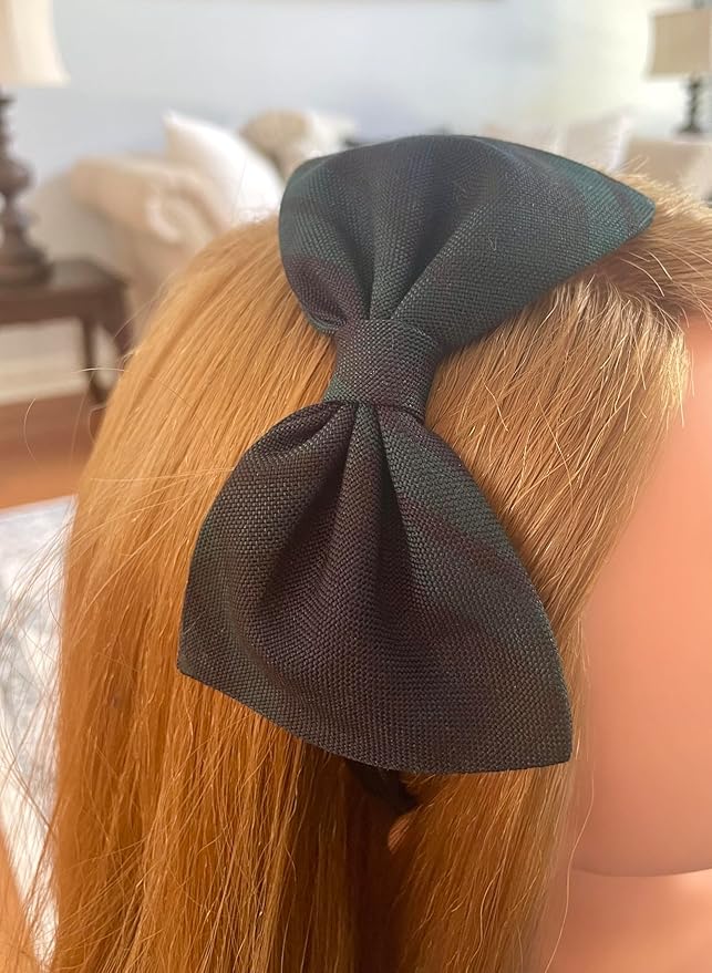 ClassExceed School Headband, Plaid bow headband, back to school, available in variety of school plaids (Plaid 79 Hunter Navy black, Regular)