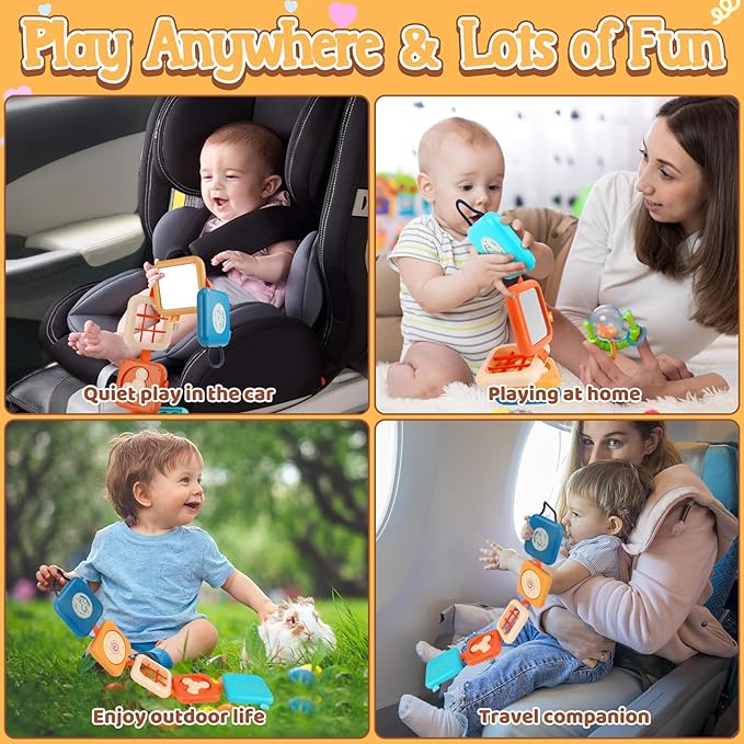 Toddler Travel Toys for Flights Busy Cube, Montessori Quiet Cube for Toddler Road Trip Essentials, Fine Motor Skills Toys for 1.5-2 Year Old, Airplane Baby Toy Car Trips 18 Months Gift