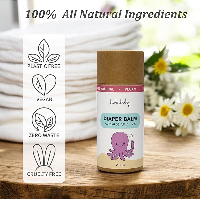 Balm Baby Diaper Balm Stick – Natural Diaper Rash Cream & Multipurpose Baby Skin Ointment with Organic Calendula - Vegan - Soothing, Healing, Moisturizing – Newborn Cradle Cap, Dry Skin (Single)