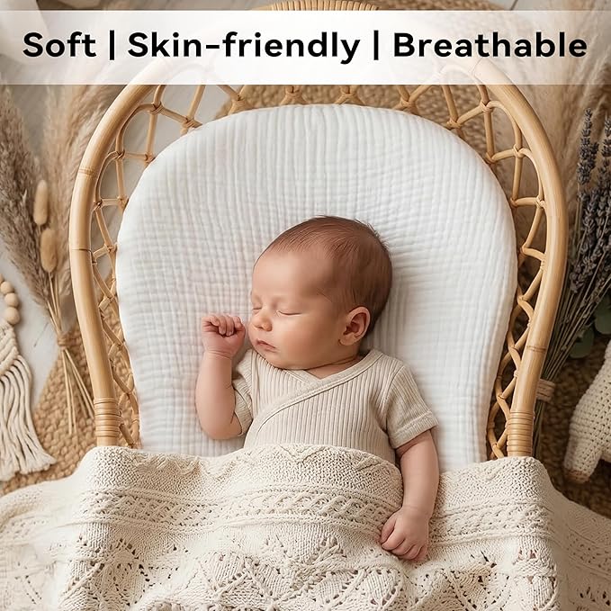 Muslin Bassinet Sheet Compatible with Halo BassiNest Swivel Sleeper - 100% Cotton Hourglass & Peanut Shape Mattress Pad Cover (30"x18"), Breathable & Soft, Boho (1 Pack White)