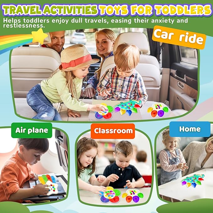 UIIOPJIOM 4PC Color Sorting Sensory Toys for Toddler, Travel Toys for Toddlers Roadtrip Activities Dementia Fidgets for Elderly Classroom Preschool Kid 2 3 4 Year Old Boy Girl Valentine Easter