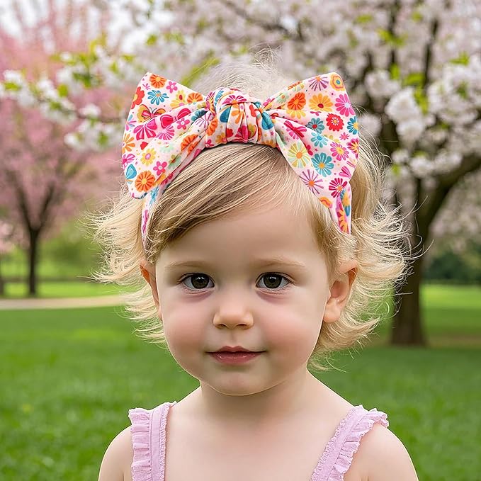 LemonSpace Handmade Bunny Print baby bows Cute Stretchy Hairbands for baby girls,Newborn,Toddler and Children(2 Print Rabbit flower) Colourful