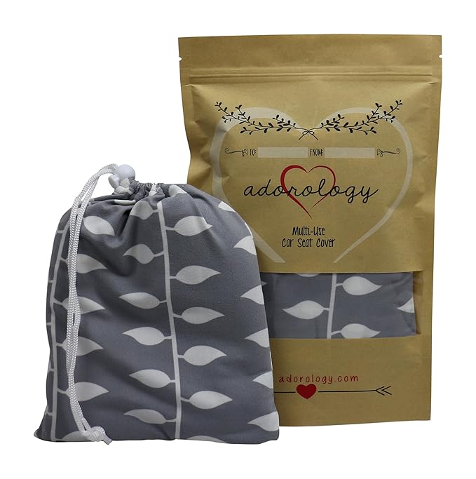 Baby Car Seat & Nursing Cover & Drawstring Carry Bag in Gray Ivy Design Shower Gift Breathable Stretchy Universal 4 in 1 Multi-Use Infant Carseat Canopy Covers Shopping Cart High Chair Stroller