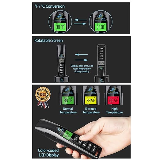 Amplim Color-Coded Display Premium Bundle Non-Contact Touchless Infrared Digital Forehead Thermometer