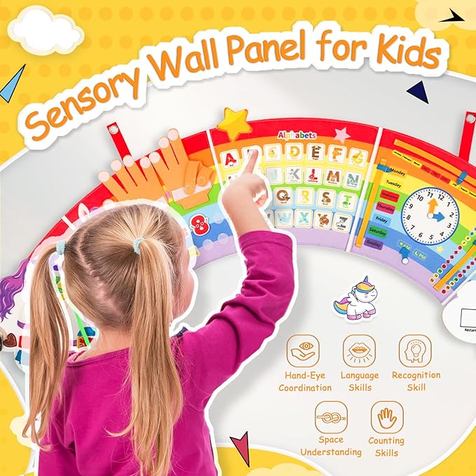 Montessori Sensory Wall Busy Board - Sensory Wall Panel for Kids, Toddler Felt Activity Book Board Toys for 3-6, Activity Cube, Daycare Educational Learning Toys