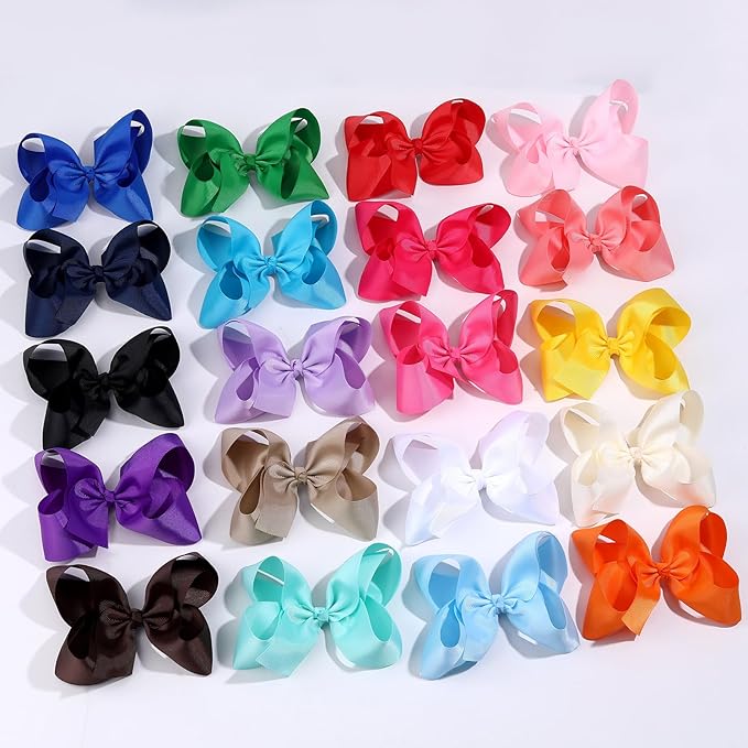 20PCS 4.5inch Layered Grosgrain Ribbon Hair Accessories, Oaoleer Alligator Clips and Barrettes for Baby, Toddler, and Teen Girls (Style-D)