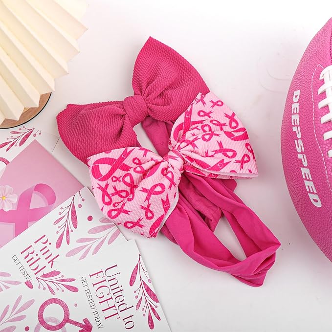2PCS 6’’ Breast Cancer Awareness Hair Accessories for Baby Girls Headbands for Girls Hair Bows Newborn Headband Pink Ribbon Baby Clothes