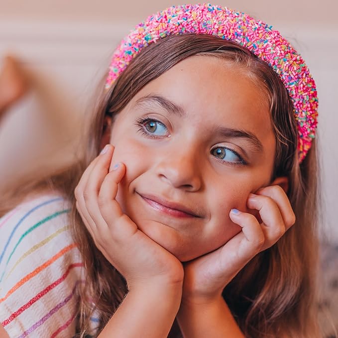 FROG SAC Headband for Girls - Sprinkle Padded Head Bands for Kids, Puffy Toddler Headbands, Little Girl Confetti Hair Band Accessories, Pink Candy Hairbands, Easter Basket Fillers Stocking Stuffers