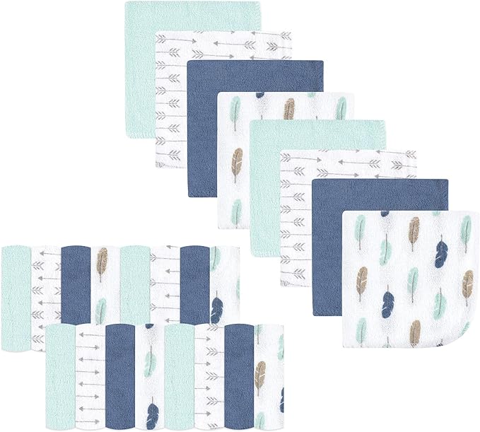 Luvable Friends Unisex Baby Super Soft Bundle Washcloths, Boy Feathers, One Size