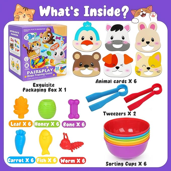 Counting Animals Color Sorting Toys for Toddlers,Montessori Preschool Learning Animals Matching Feeding Sorting Games Christmas Stocking Stuffers Gifts for Boys Girls Ages 3+