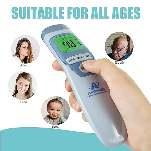 Amplim 2-Pack Hospital & Medical Grade Non Contact Digital Infrared Forehead Thermometer for Babies, Kids, and Adults. FSA HSA Eligible