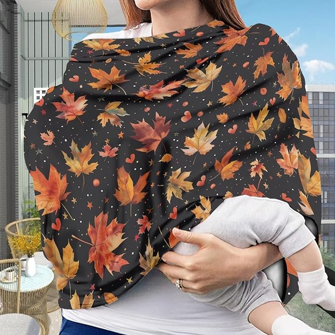 AFPANQZ Maple Leaves Baby Car Seat Covers for Girls All Weather Multifunctional Infant Car Seat Canopy Nursing Breastfeeding Scarf Shield Soft Breathable Stretchy 360 Coverage for Babies