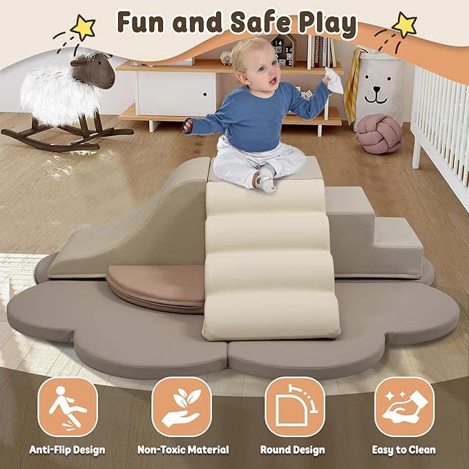 Merax Indoor Climbing Toys for Toddlers, 6-Piece Soft Foam Climbing Blocks Climb & Slide Soft Play Set