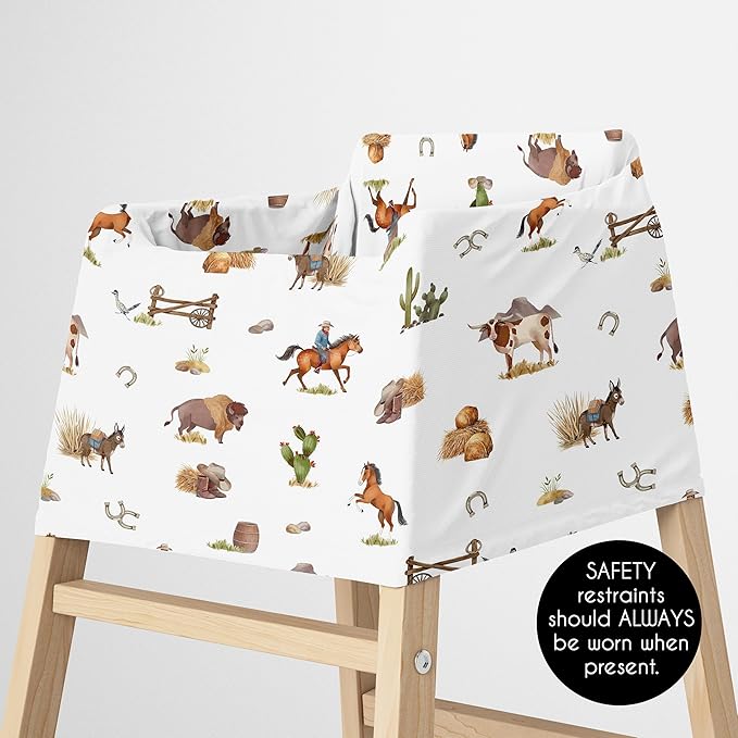 Sweet Jojo Designs Western Cowboy Boy Infant Baby Car Seat Cover Nursing Breastfeeding High Chair Shopping Cart Stroller Carseat Canopy Carrier Multipurpose Use Wild West South Horse Cow Farm Animal