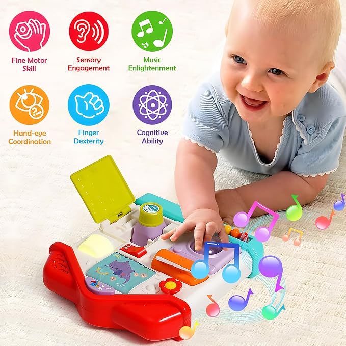 Baby Busy Board for 1 Year Old, Musical Montessori House Busy Board with Light & Music, Toddler Activity Toy for Boys Girls 12-18 Months, 1 Year Old Birthday Gift
