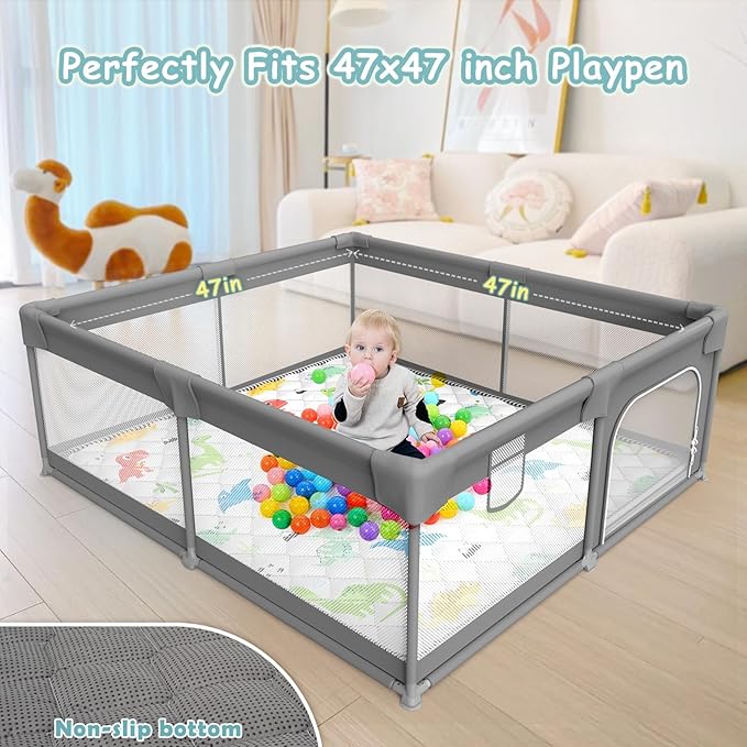 Palopalo Thicken Foam Baby Play Mat for Floor, 47x47 inch Play Mat for Playpen, Soft Padding Playmats for Babies, Toddlers and Infants, Non-Slip and Foldable Baby Crawling Mat, Machine Washable