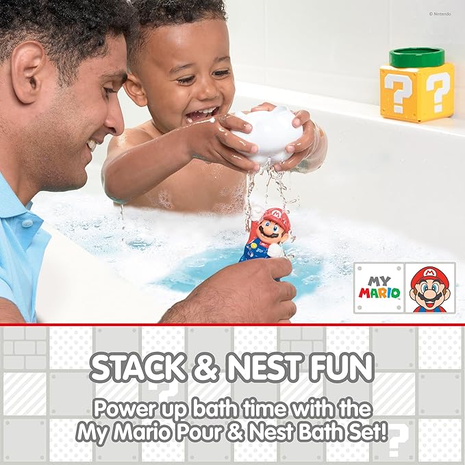 My Mario Pour & Nest Bath Playset by TOMY Toomies - Pouring Toddler Water Toys for Bath or Pool - Officially Licensed Mario Toys for Kids and Toddlers - Ages 2 Years and Up