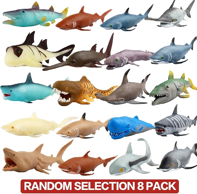 Ocean Sea Animal,8 Inch Rubber Bath Toy Set(8 Pack Random),Super Stretches Material TPR, Some Kinds Can Change Colour, ValeforToy Floating Bathtub Toy Party Shark Octopus Figure