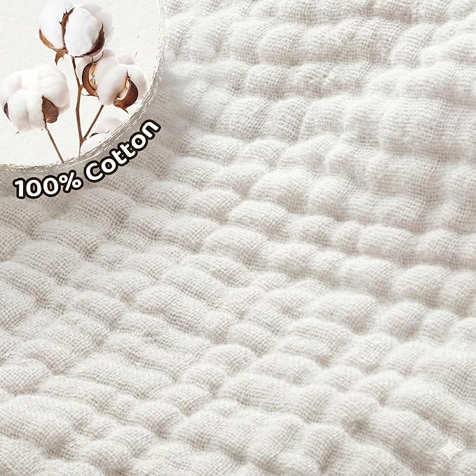 Muslin Bassinet Sheet Compatible with Mika Micky & Baby Delight Bedside Sleeper - 100% Cotton Rectangular Mattress Pad Cover (35"x20"), Breathable & Soft, Boho (1 Pack White)
