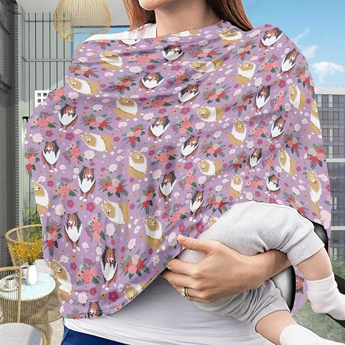 AFPANQZ Flower Dog Pattern Baby Car Seat Cover Stretchy Nursing Breastfeeding Covers Shopping Cart High Chair Stroller Covers Infinity Scarf Sunshade Car Seat Canopies