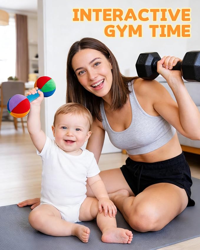 Jollybaby Soft Plush Baby Dumbbell Rattle Toys, 0-3-6 Months Newborn, High Contrast Black & White Sensory Rattles Weight Lifting Toy, Funny Baby Boy Girl Shower Gift