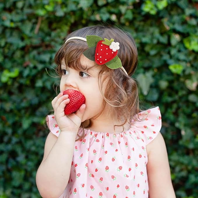 Strawberry Baby Headband - Berry Sweet Hairband for Girls, Sweet One 1st Birthday Decoration, Felt Strawberry Hair Accessories for Baby Girls