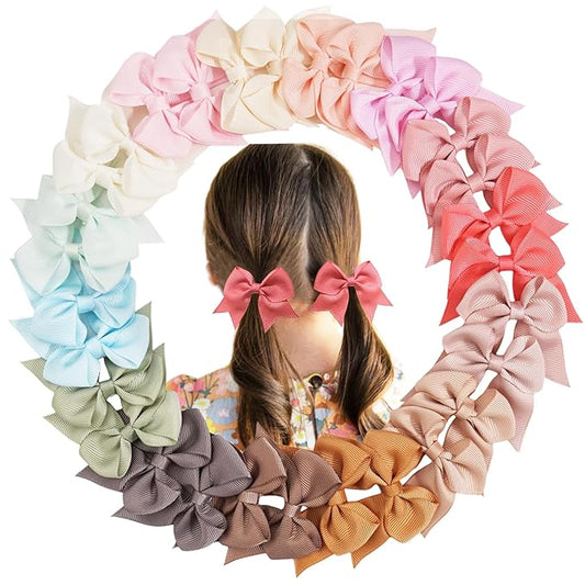 30pcs Baby Girls Grosgrain Ribbon Hair Bows Alligator Hair Clips 2.5 inch Toddlers Kids Handmade Pigtail Ponytail Hair Accessories, 15 Colors in Pairs