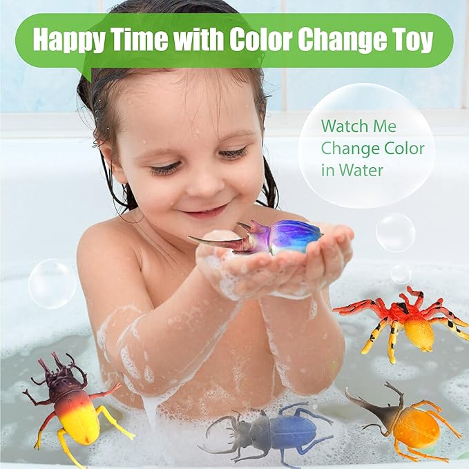 Spider and Beetle Series-12pcs Temperature Color Change Bath Toys,Water Table Toys for Goodie Bags Fillers,Themed Party,Classroom Rewards,Carnival Prize, for Kids 3+