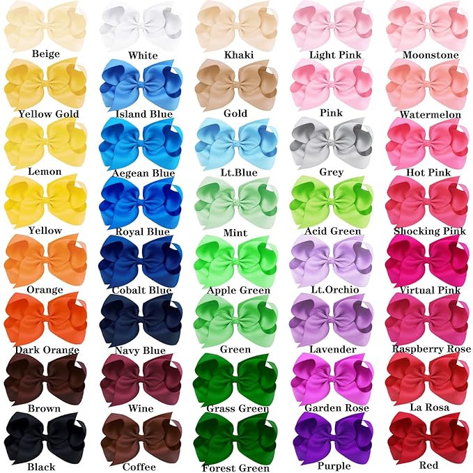 Oaoleer 40Pcs 6" Hair Bows Clips Grosgrain Ribbon Bows Hair Alligator Clips Hair Barrettes Hair Accessories for Baby Girls Infants Toddlers Kids Teens Children (6 Inch)