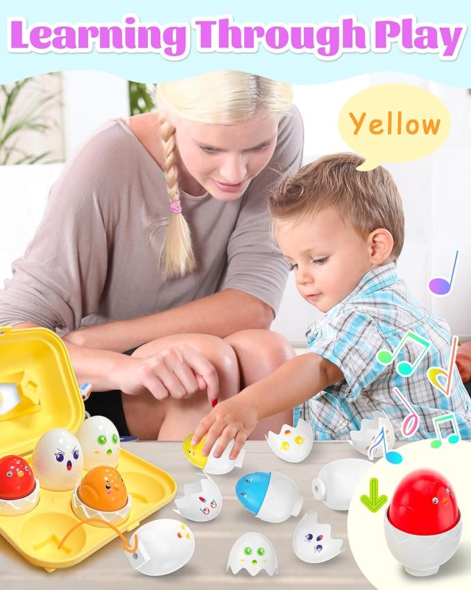 Easter Egg for Toddlers 1-3, Toddler Easter Basket Stuffers, Montessori Toys for 1 2 3 Year Old Boys Girls, Matching Sensory Eggs Fillers Toys, Easter Birthday Gifts for 1 2 3 Year Old Girl Boy