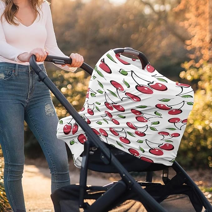 LedBack Car Seat Cover for Babies Baby Stuff Nursing Breastfeeding Cover, Soft Breathable Baby Carseat Canopy, Cherry Pattern